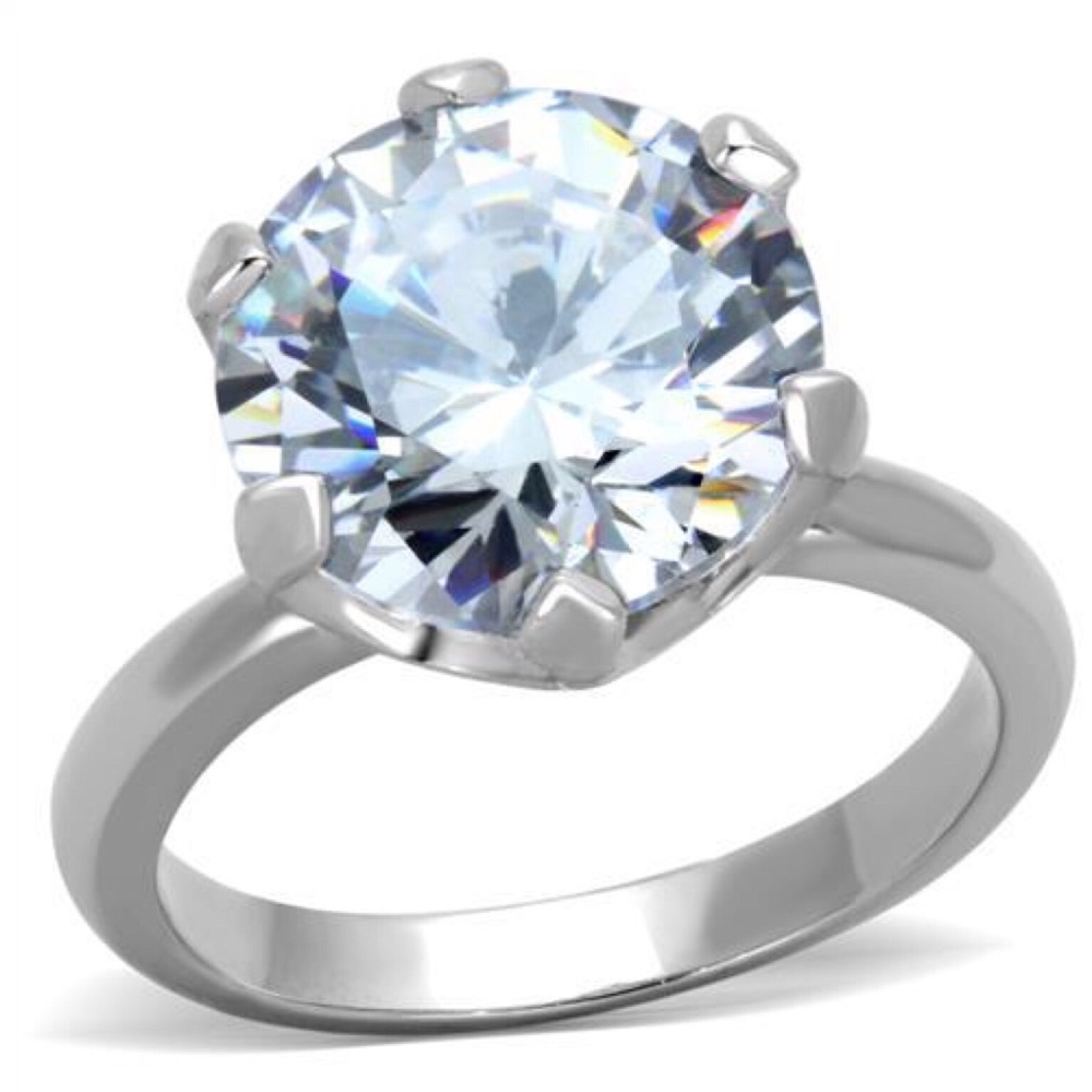 Solitaire Round Cut Cubic Zirconia Ring 6.84 Carat Stainless Steel - Picture 15 of 16
